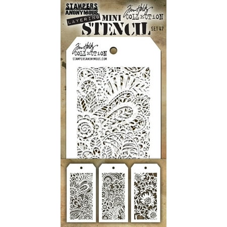 UPC: 0787790631316 | Tim Holtz Mini Layered Stencil Set 3/Pkg-Set #47