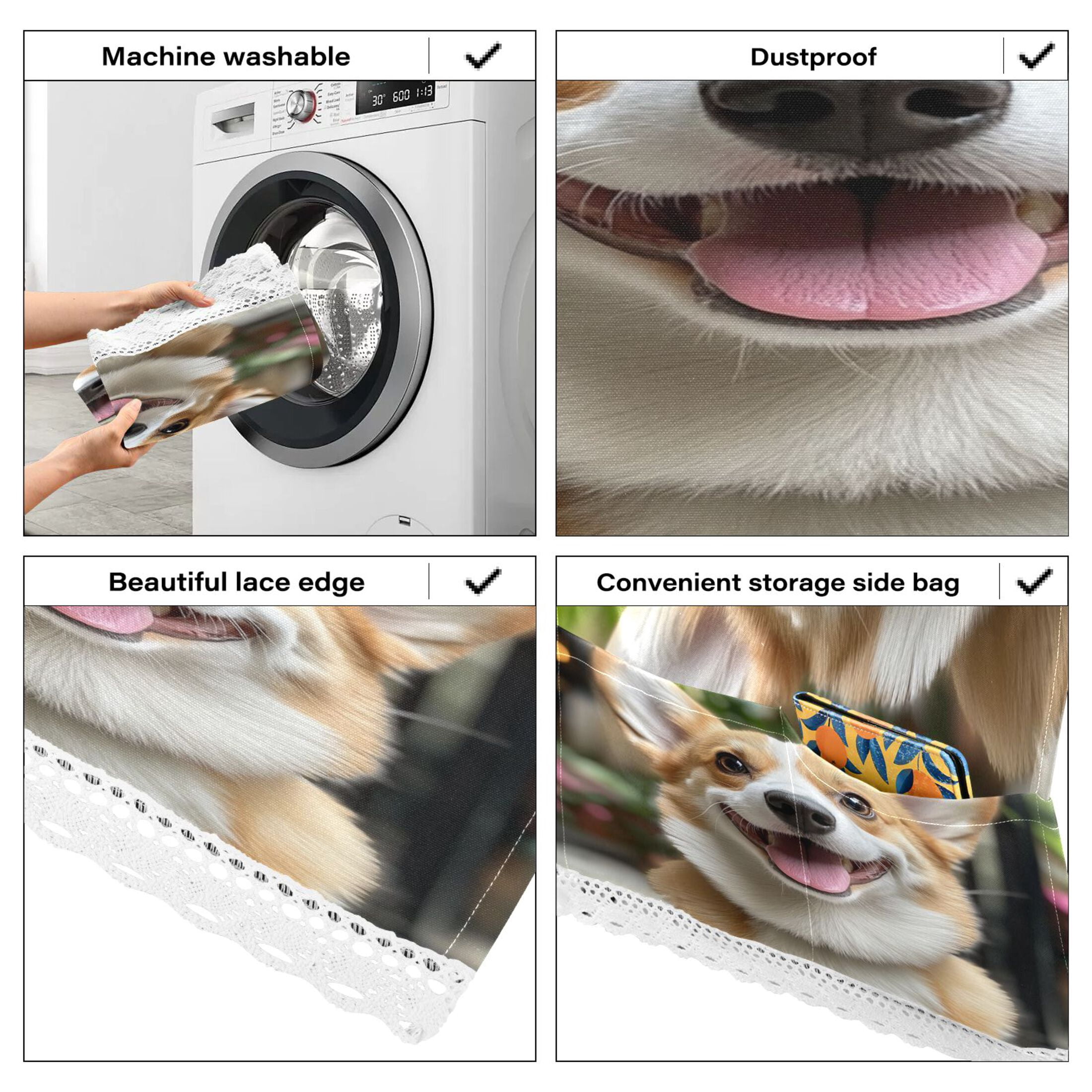 Cute CorgiWasher and Dryer Covers Dust-Proof and Oil Resistant Fridge Cover with 4 Storage Pockets Washing Machine Top Cover for Laundry Kitchen Home 51.2 x 22 In