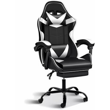 Gaming Chair, Computer Chair with Footrest and Lumbar Support, Height Adjustable Game Chair with 360°-Swivel Seat and Headrest and for Office or Gaming(Black/White)