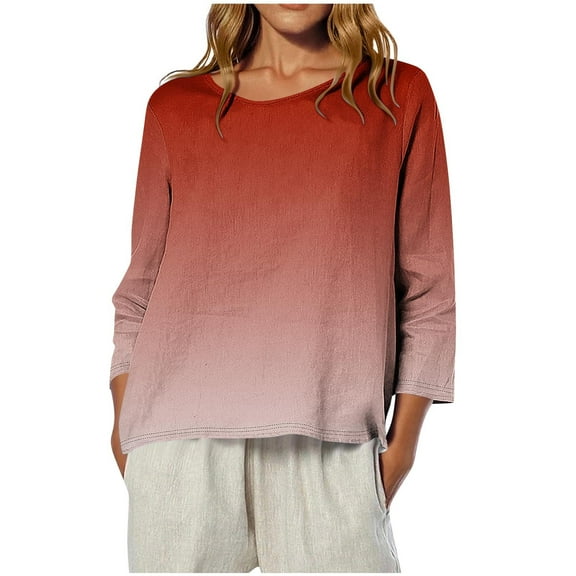 Hvyesh Tie Dye Tshirt Womens 3/4 Length Sleeve Tops Loose Fit Crewneck Tunic Tops Fashion Vacation Beach Blouses Going Out Tops