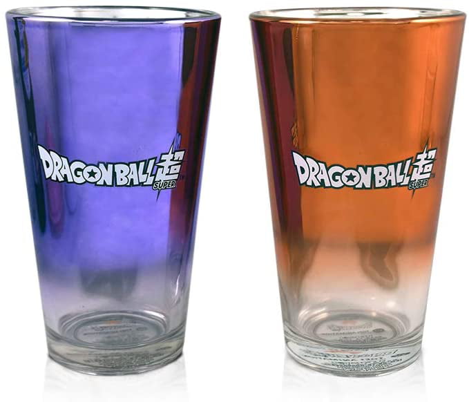 16 oz Purple and Orange color Set of 2 Official Dragon Ball Super Goku Pint/Beer Glasses 