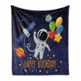 thumbnail image 1 of Birthday Soft Flannel Fleece Throw Blanket, Cosmos Lover Theme Astronaut Party Balloons on Blue Colored Background, Cozy Plush for Indoor and Outdoor Use, 50" x 70", Multicolor, by Ambesonne, 1 of 6