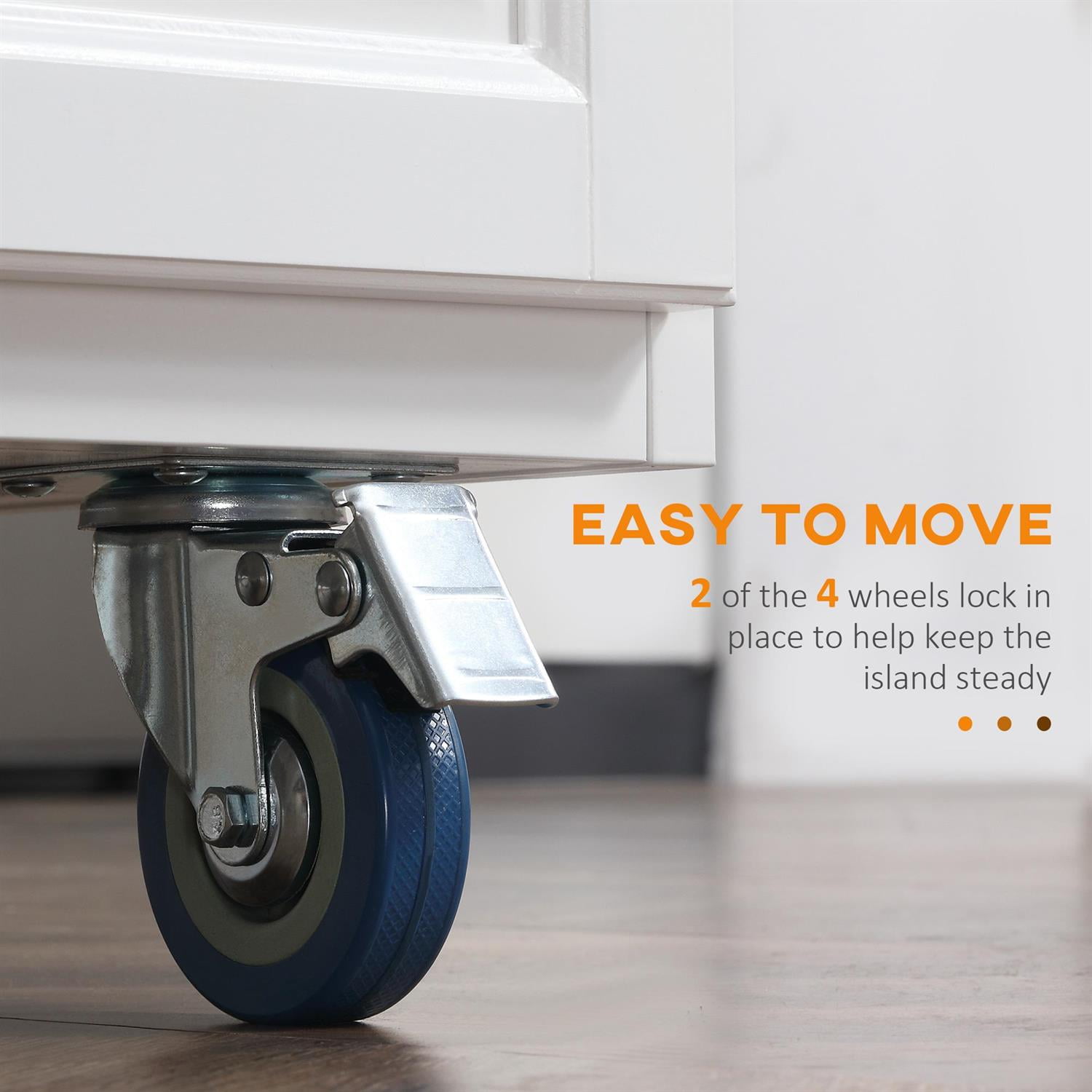 Demi Bonn 57" Mobile Kitchen Island Workstation with Drop Leaf & Wood Top, 2 Drawers & 2 Cabinets, Multi-Functional Table for Kitchen & Dining, White