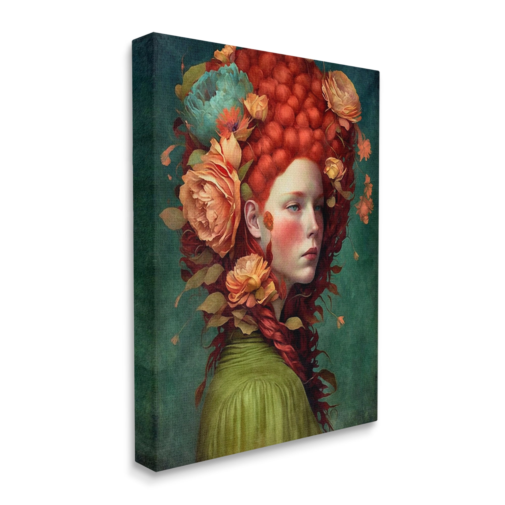 Stupell Industries Woman with Peonies Portrait Botanical & Floral Painting Gallery Wrapped Canvas Print Wall Art, 24 x 30