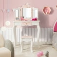 thumbnail image 2 of Costway Kid Vanity Set Wooden Makeup Table Stool Tri-Folding Mirror Zebra-Stripe Pink, 2 of 10