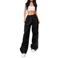 thumbnail image 2 of Womens Parachute Pants Y2k Baggy Wide Leg Track Pants Elastic Waist Jogger Sweatpants Hiking Pants Trousers Black 2XL, 2 of 5