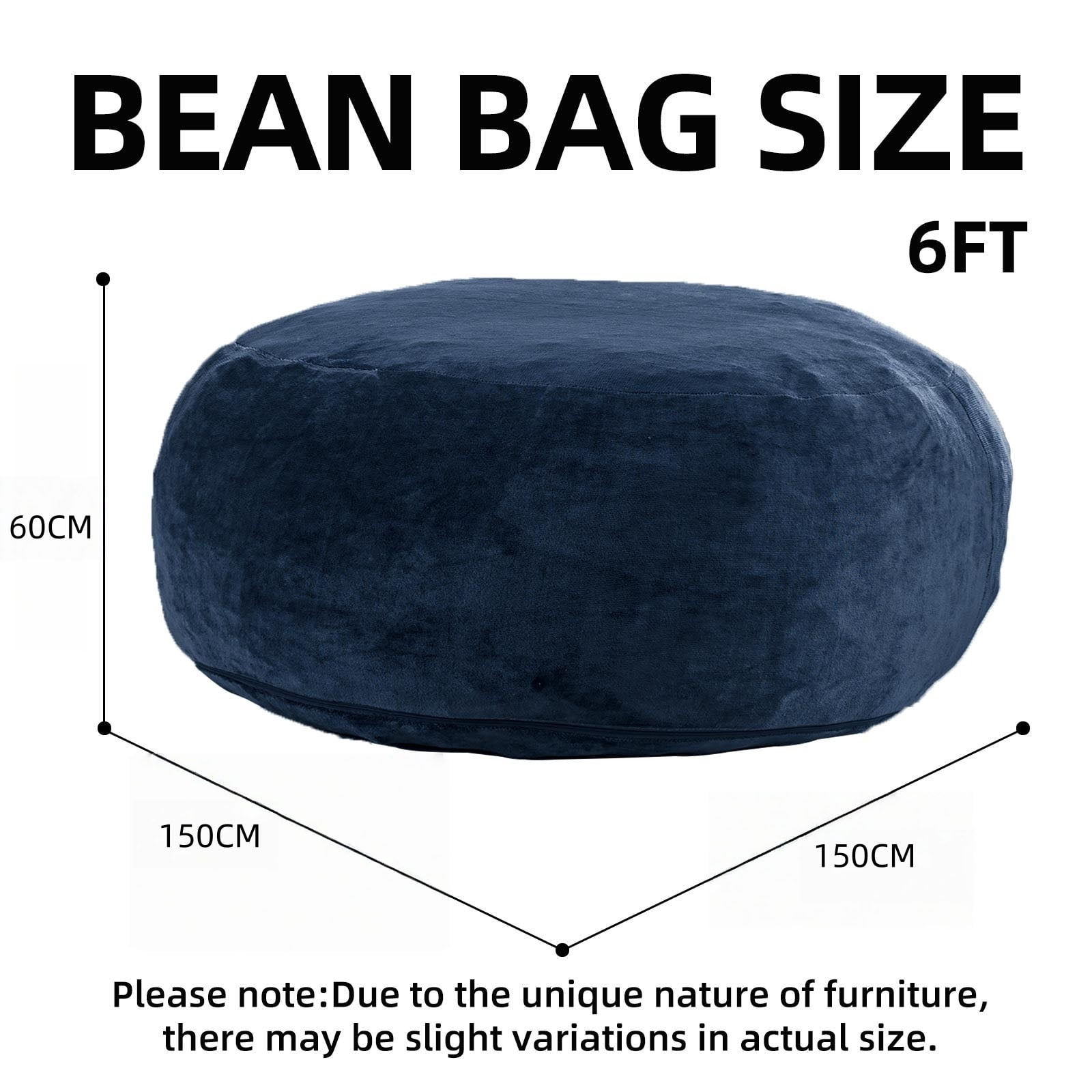 CQSXDA 6FT Memory Foam Bean Bag Chair With Removable Cover, For Teens, Adults, and College Dorm Rooms, Blue
