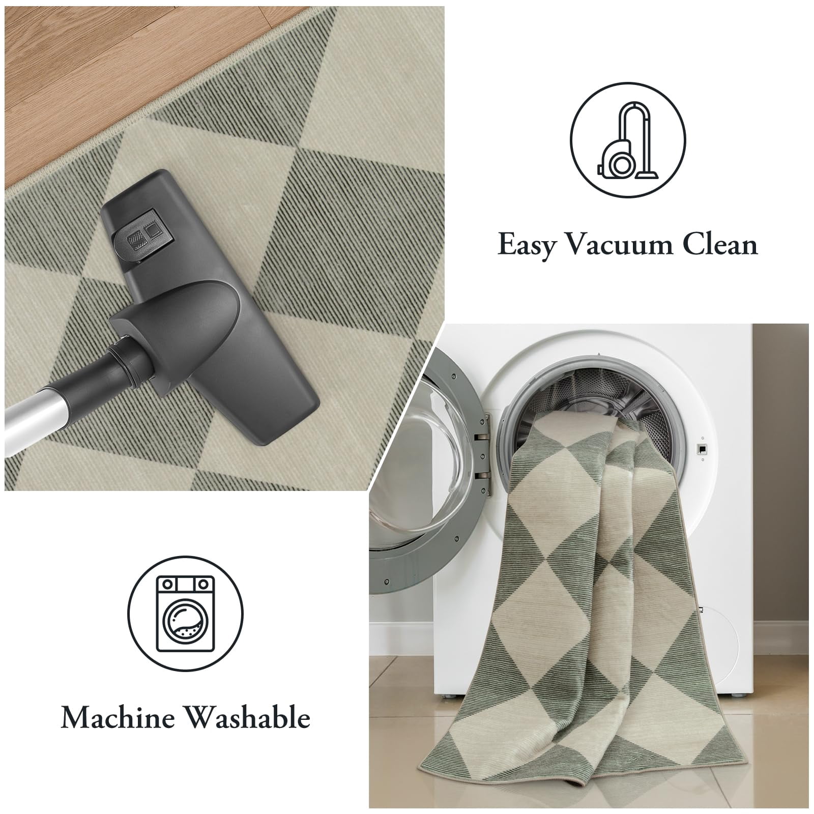 Lahome Decor 2'x3' Modern Washable Rugs for Bedroom, 2x3ft Non-Slip Door Mat Indoor Entrance, Farmhouse Checkered Rug,Soft Low Pile Carpet Throw Rugs for Entryway Laundry Bedroom,Green