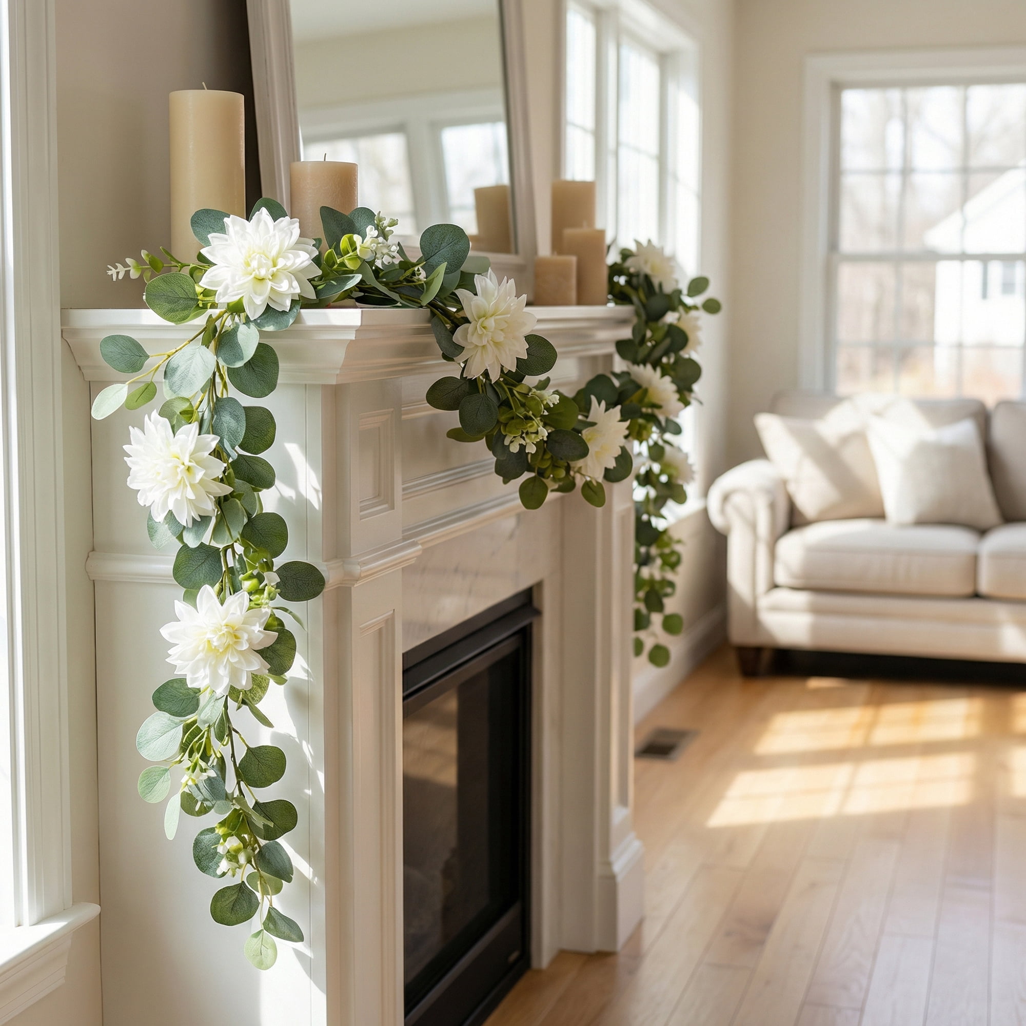 Unique Bargains 4Pcs Artificial Eucalyptus Garland Faux Vine White Champagne 71inch