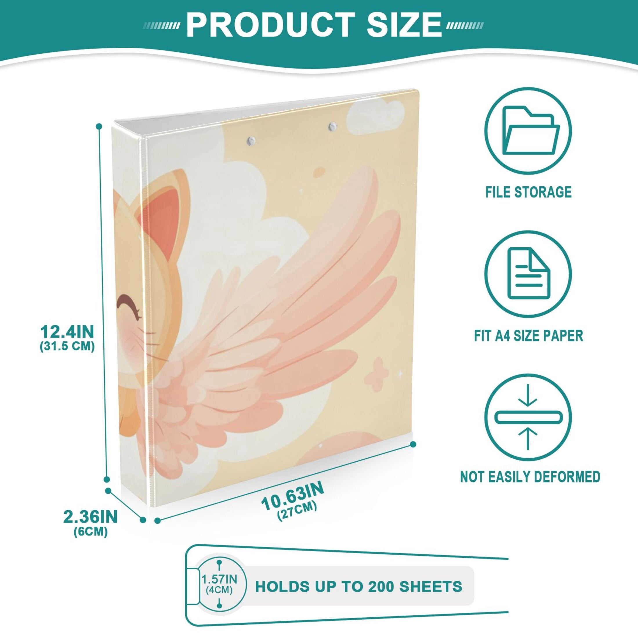 Cartoon Cat Fly 3 Ring Binders 1.5 inch Hardcover File Folders with Interior Pockets A4 Size Organizer for School Office Hospital