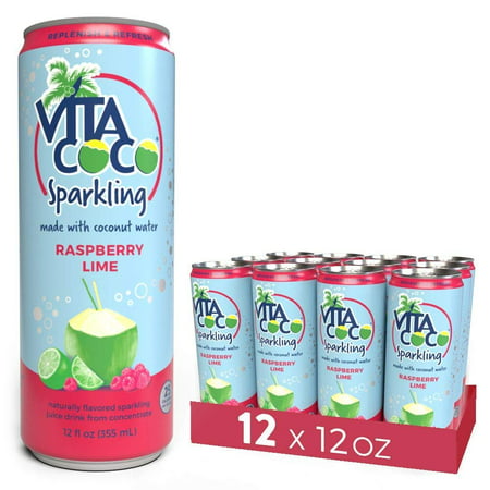 Vita Coco Sparkling Coconut Water, Raspberry Lime - Low Calorie Naturally Hydrating Electrolyte Drink - Smart Alternative to Juice, Soda, and Seltzer - Gluten Free - 12 Ounce (Pack of