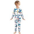 thumbnail image 6 of FORMRS Long Sleeve Top and Pants Pajama Set for Niños 2-Piece Sleepwear, Sizes 18M-8Y, Dark Blue Hand Drawn Sailboats, 6 of 6