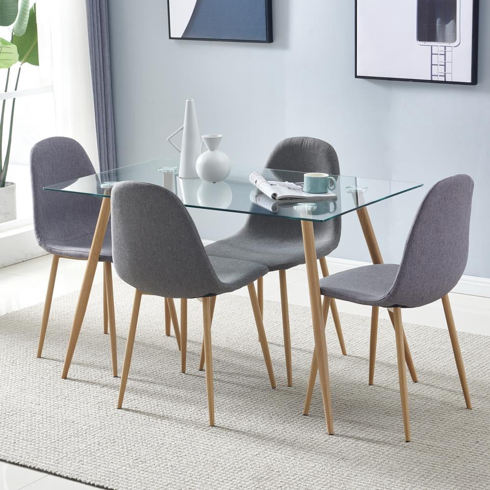 Zimtown Dining Table Set with Chairs, Rectangle Glass Table Set Modern