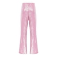 thumbnail image 4 of Haitryli Women's Sparkle Sequin Pants Drawstring Waist Wide Leg Straight Leg Long Pants for Nightclub Pink L, 4 of 5