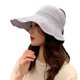 thumbnail image 1 of Sombrero vacío de verano para mujer, visera de ganchillo tejida, con lazo grande en la espalda, protección Uv, ala ancha ondulada, gorra de playa calada plegable, 1 of 3