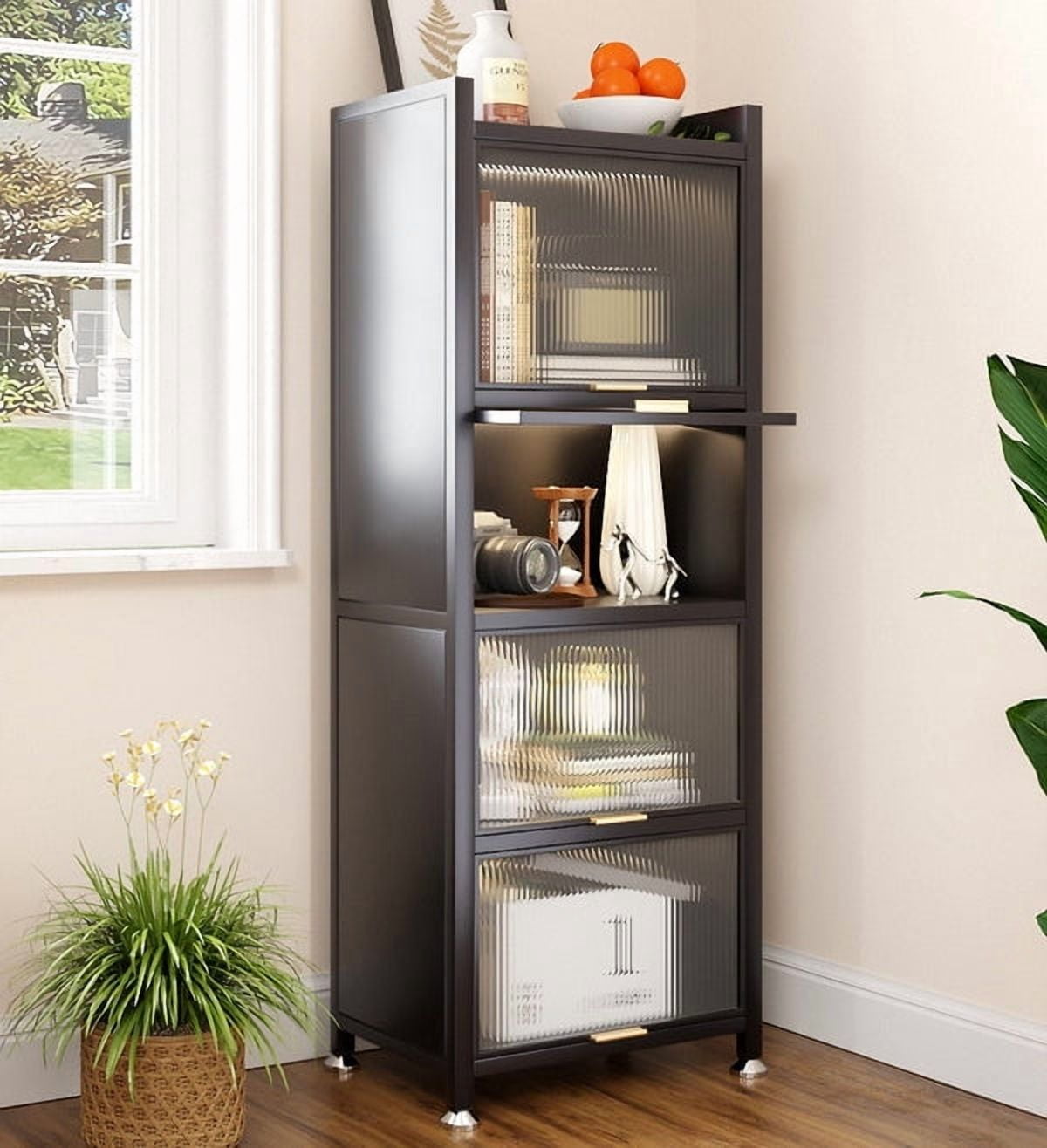 Joybos 5-Tier Narrow Dust-Proof Metal Kitchen Storage Cabinet, Floor-Standing Kitchen Storage Rack, Multi-Layer Microwave & Oven Storage Shelf, Refrigerator Gap Cabinet, Narrow Space Storage Organize