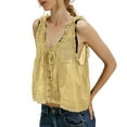thumbnail image 2 of Yellow Womens Tops Women Sleeveless Lace Tank Tops Vacation Front Tie Mesh Chiffon Tops Shirts for Women, 2 of 4