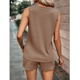 thumbnail image 6 of ClodeEU Women's Summer Waffle Knit Short Sleeve Top and Shorts Set,Solid Color Casual Crewneck Two Piece Outfit Khaki,Womens Plus S, 6 of 6