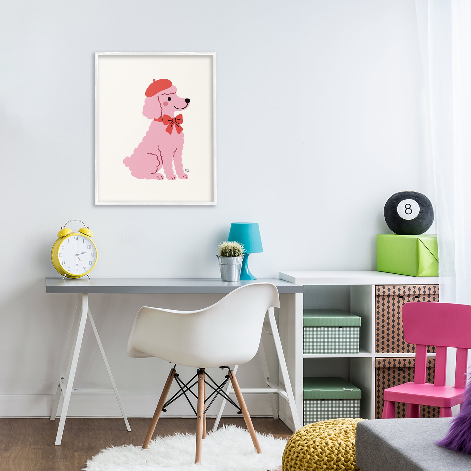 French Poodle in Beret White Framed Giclee Art, design by Jessica Beck