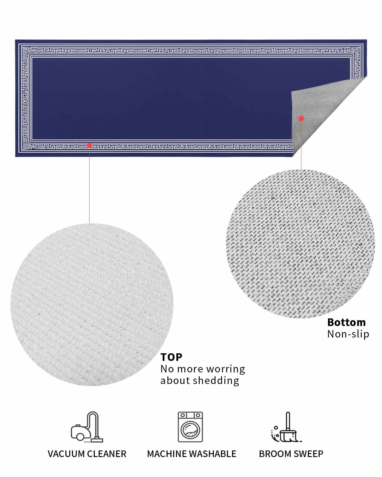 Navy Blue White Front Door Mat Geometric Greek Style Abstract Art Welcome Doormat Indoor Outdoor Entrance Floor Mat Non-Slip Washable Runner Rug for Front Porch Decor 18x60 Inch