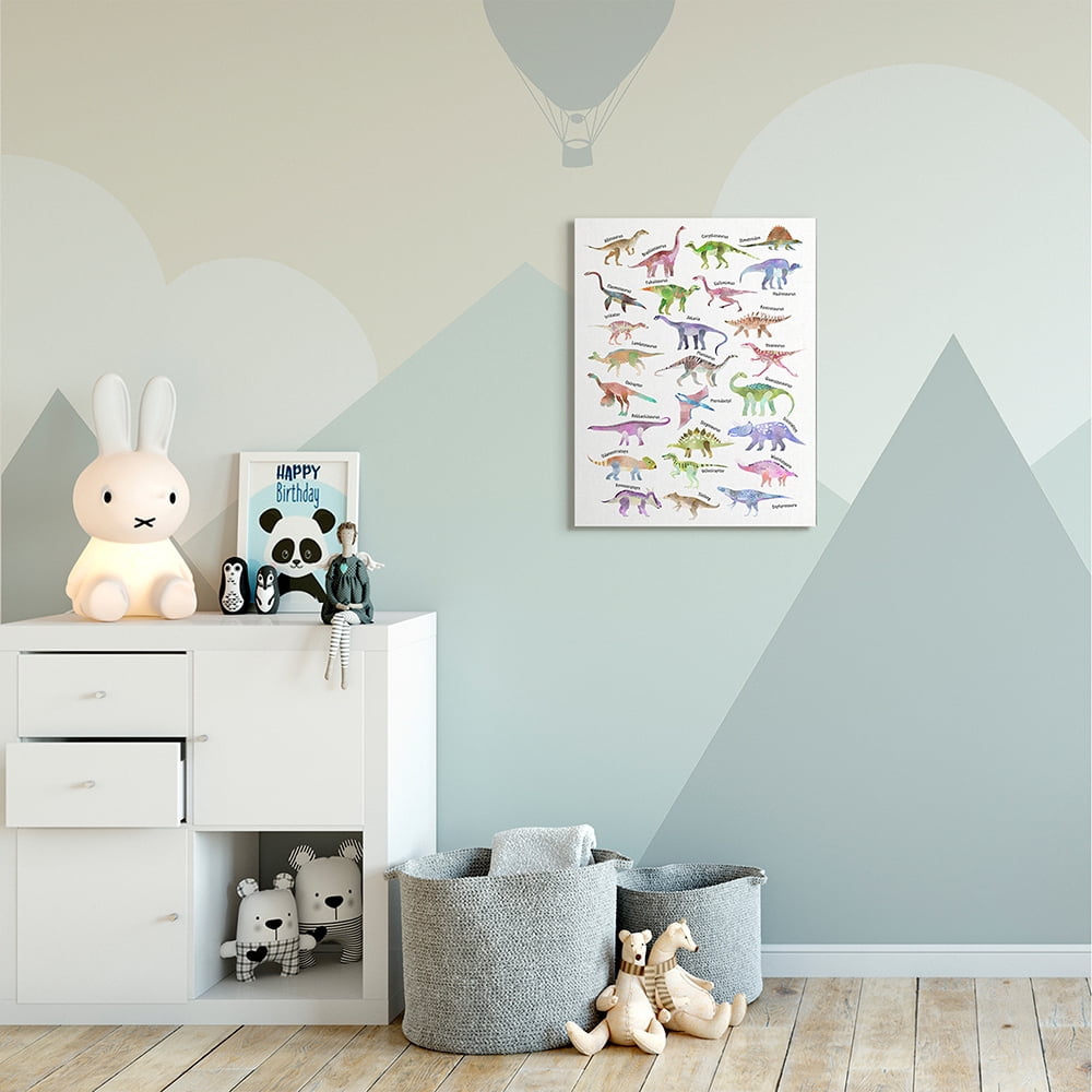 Stupell Industries Pink Watercolor Dinosaur Chart Whimsical Reptiles Canvas Wall Art by Ziwei Li