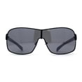 thumbnail image 2 of Mens European Fashion Oversized Curved Shield Sport Metal Rim Sunglasses All Black, 2 of 4