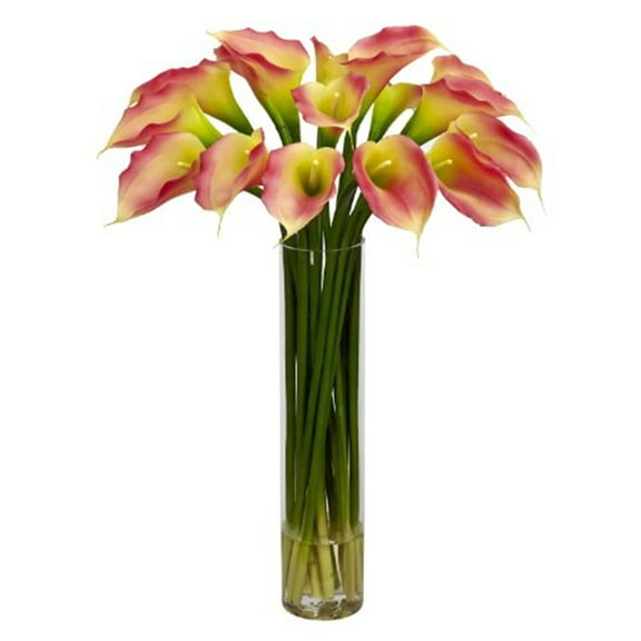 Nearly Natural Calla Lilly Silk Flower Arrangement with Cylinder Vase, Pink