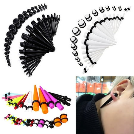 Black Acrylic Plug - 36pcs Gauges Acrylic Black Taper Silicone Ear Tunnel Plug Stretching Kit Set, Black