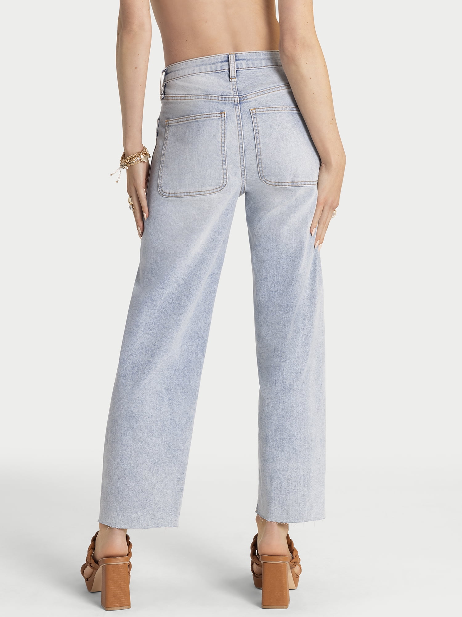 Jessica Simpson Women's Relaxed Barrel Leg Cargo Jeans, 28" Inseam, Sizes 2-16