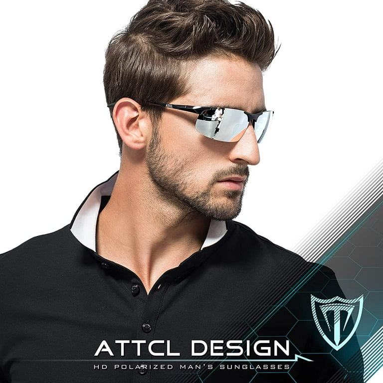 ATTCL Mens Sports Driving Polarized Sunglasses for Men Al-Mg Metal Ultralight Frame, Men's, Size: One size, Black