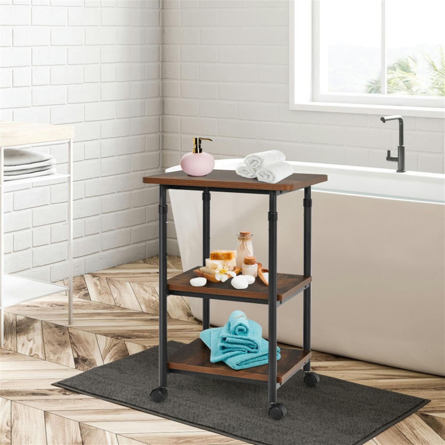 Demi Bonn 3-tier Adjustable Printer Stand with 360° Swivel Casters, Laptop Workstation for Laptops, Books, Tablets, and Art, Brown