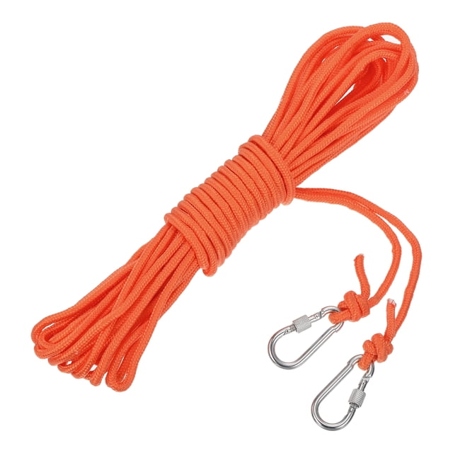 Unique Bargains Hollow Braided Polypropylene Anchor Rope with Hook, 1/4 Inch 50ft Nylon Floating Line, Orange