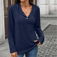 thumbnail image 2 of WQQZJJ Sweatshirts Tops for Women Solid Relaxed Fit Drawstring Hooded V Neck Button Smock Tops Drop Long Sleeves Casual T Shirt S-2XL, 2 of 5