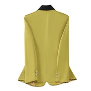 Women's Satin Blazer with Contrast Lapel Collar Button Slim Dressy Jacket for Office Yellow 2XL