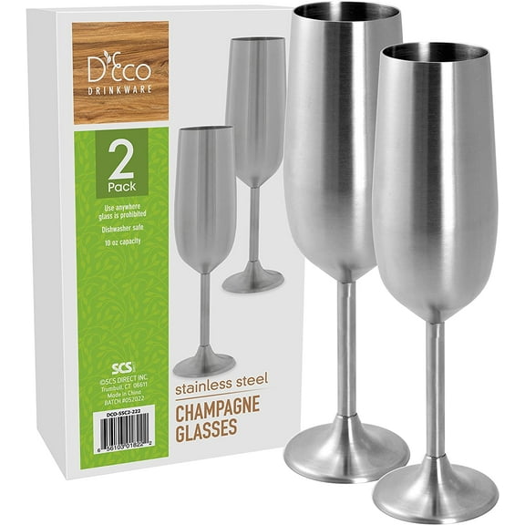 Unbreakable 8 Oz Stainless Steel Champagne Flutes (2 Pk)- Large Stemmed Matte Silver Champagne Glasses - Reusable Indoor Outdoor Drinkware- Keeps Drink Cool for Longer- Graduation Gift