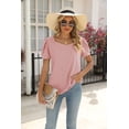 thumbnail image 3 of Summer New Style Square Neck Stitching Solid Color Short-sleeved Casual T-shirt Women's Tops, 3 of 10