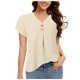 thumbnail image 1 of Blusa de manga corta con cuello en V para mujer - Camiseta informal de trabajo con pliegues en la parte delantera, 1 of 5
