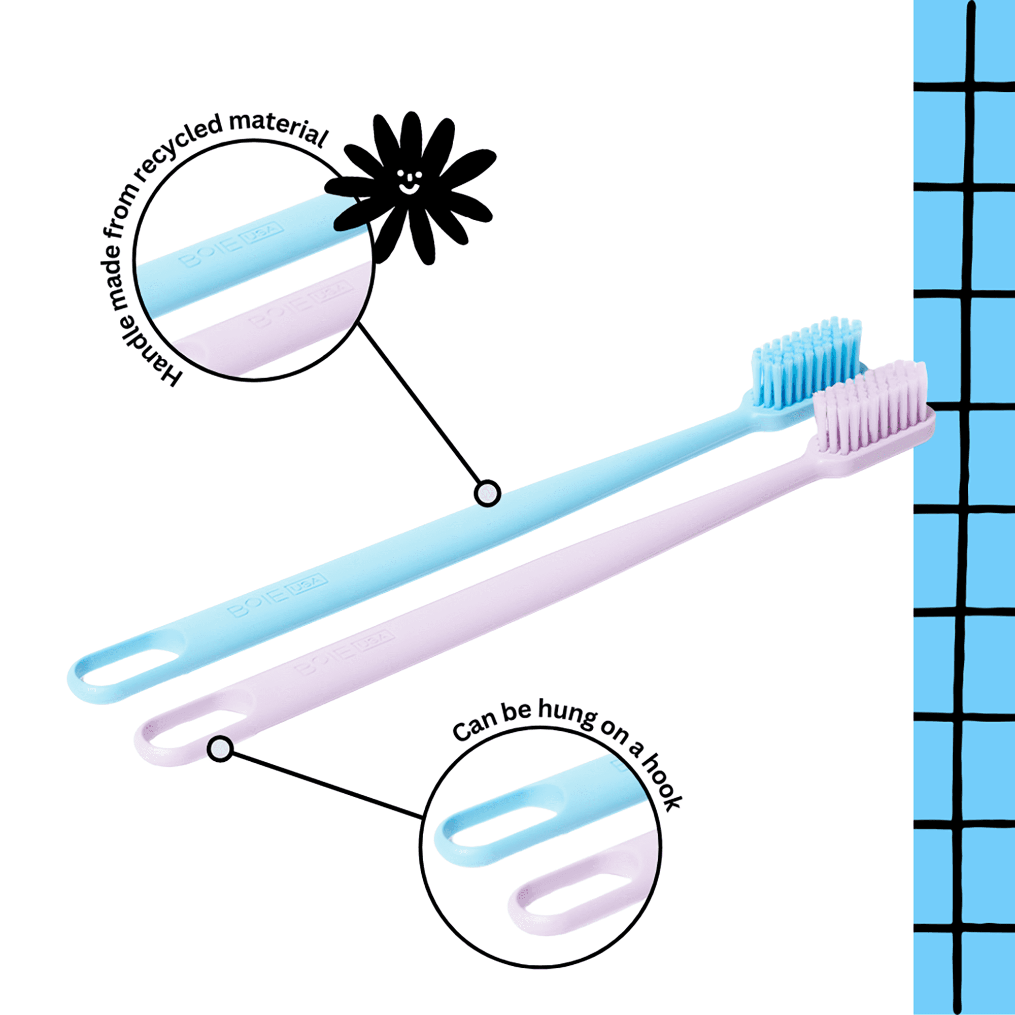 Boie, Toothbrush, Blue & Thistle, Extra-soft, Adult, 2 Pack