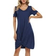 thumbnail image 2 of Women's Twist Knot T Shirt Dress Casual V Neck Cold Shoulder Knee Length Tunic Dresses, 2 of 6