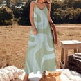 thumbnail image 3 of Abstract Green Blue Swirls Pattern Sleeveless Suspender Dress Summer Fashion Casual Long Dress, 3 of 9