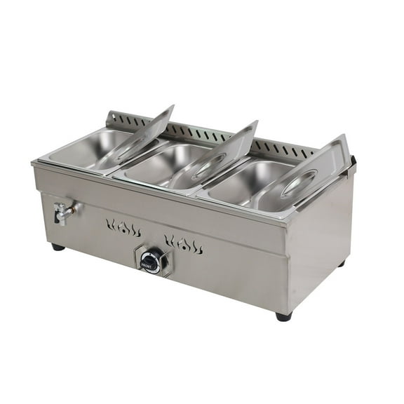 3-Pan LP Gas Food Warmer Insulation Stainless Steel with Pressure Relief Valve Commercial