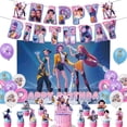 thumbnail image 1 of Kpop Demon Hunters Birthday Party Supplies Set, Kpop Huntrix Rumi Mira Zoey Theme Party Decorations Included Birthday banner, Cake Topper, Cupcake Topper, Balloon, 1 of 4