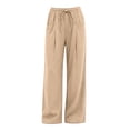 thumbnail image 5 of Women's Cotton Loose Casual Pants with Pockets, Mid Elastic Waist Drawstring, Solid Lightweight Soft Stretchy, Morning Lounge Beach Outdoor, Womens Trousers Long Straight Pants, 5 of 7