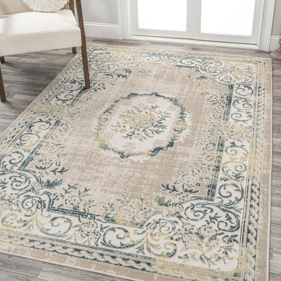 JONATHAN Y MODERN PERSIAN 5 x 8 Area Rug, Rosalia Cottage Medallion - Navy/Beige, MDP401C-5