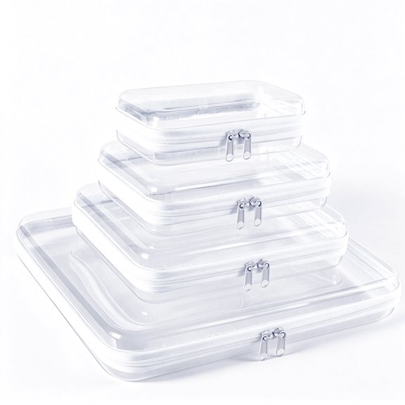4-piece Clear Semi‑Rigid Zipper Organizer Pouch for Daily & Travel Use
