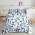 thumbnail image 2 of Erosebridal Starfish Seashell Bedding Comforter Set, Nautical Rudder Down Comforter, Blue Stripe Room Decor, Reversible 2 Pieces, 2 of 8