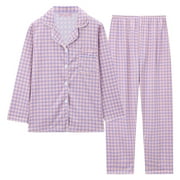 MuXiKeJi Clothes Cotton Pajamas Sets for Women 2 Piece PJ Set Woven Poplin Ladies Button Down Long Short Sleeve Printed Sleepwear