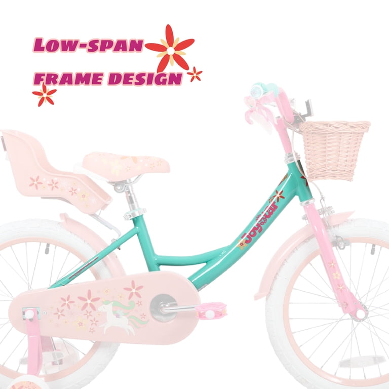 JOYSTAR Unicorn 18inch Girls Bike, Green, DIY Decals, Basket, Doll