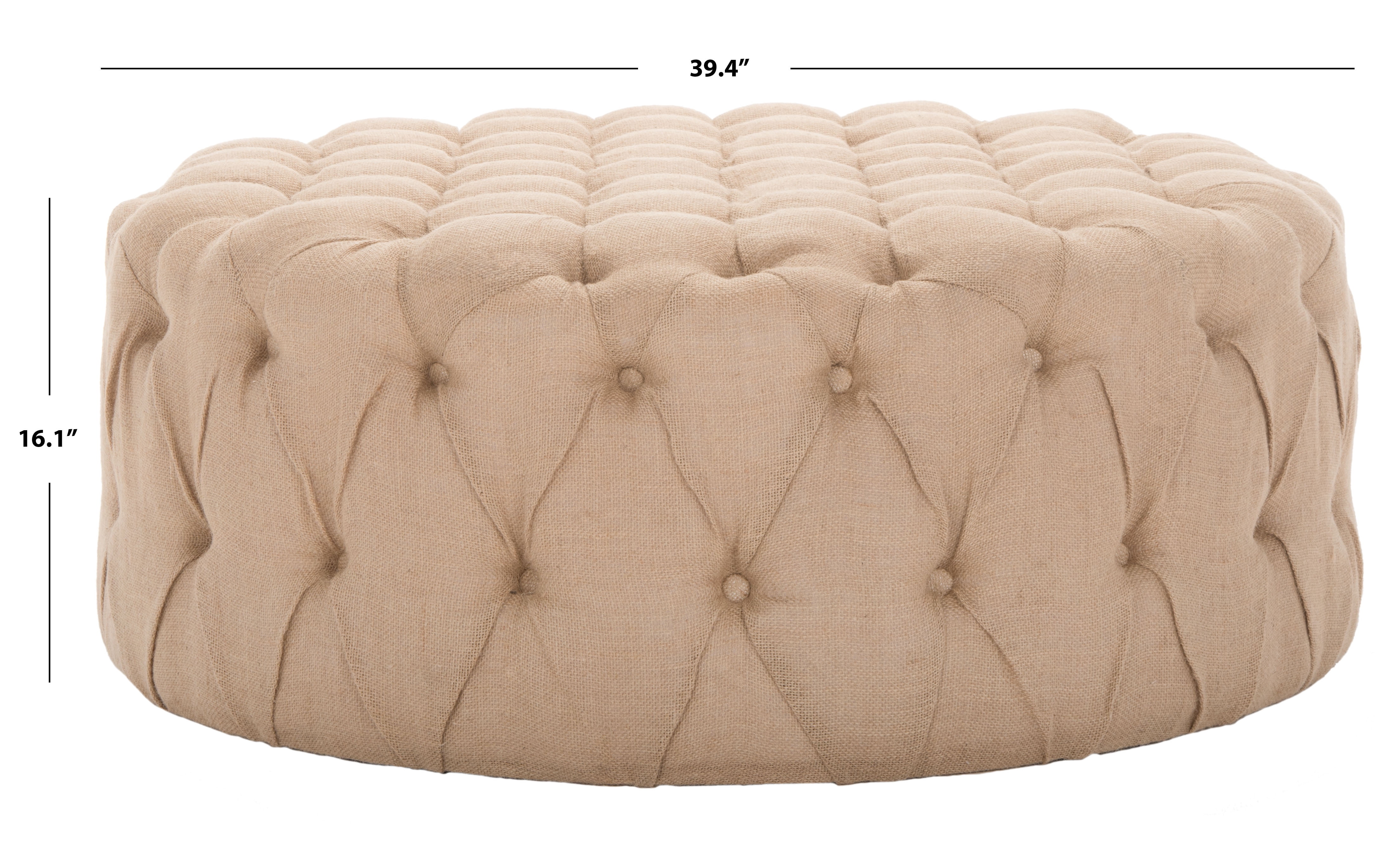 SAFAVIEH Charlene Modern Glam Solid Tufted Cocktail Ottoman, Beige