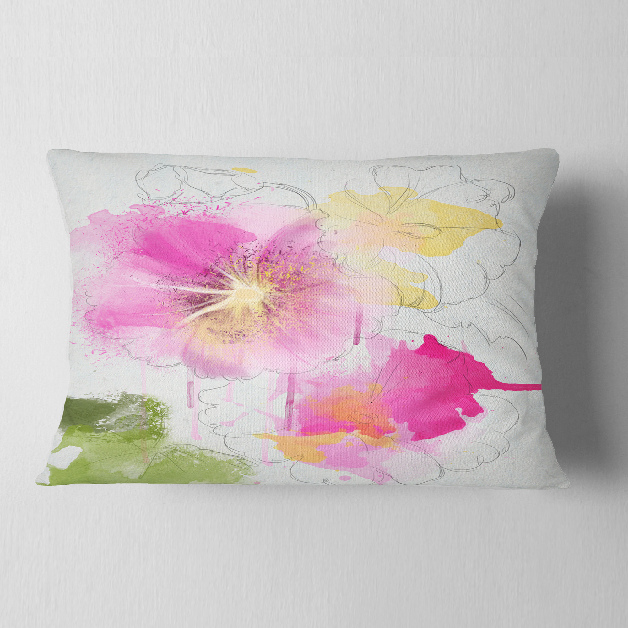 Designart Light Pink Flowers Watercolor - Floral Throw Pillow - 12x20